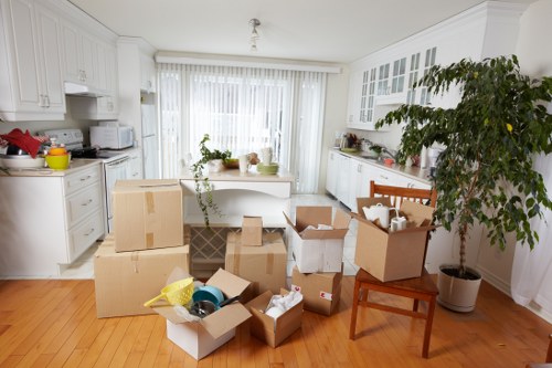 Furniture and boxes being unloaded during an Uxbridge move