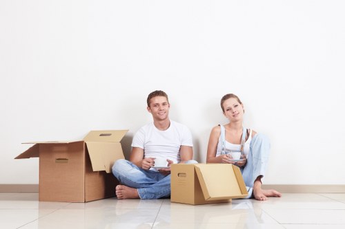 Packed moving boxes in a Uxbridge home before relocation