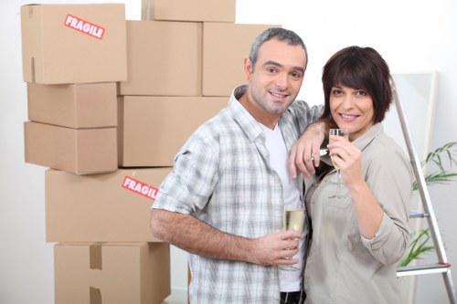 Office furniture and equipment prepared for a business move